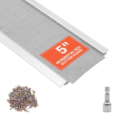 Produktbild von VEVOR 12 Stk. Dachrinnenschutz 127 mm, Alu-Laubfangstreifen mit Edelstahl-Mikromaschen, Dachrinnenlaubschutz Zuschneidbar mit 14,63m Gesamtlänge, Regenrinnengitter inkl. Schrauben für Häuser Carports