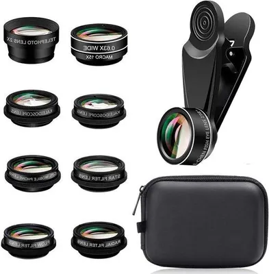 Immagine prodotto di Adattatore universale per fotocamera per smartphone con obiettivo macro, obiettivo fisheye e grandangolo a 198°