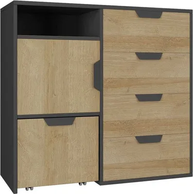 Produktbild von Jugendzimmer Kommode Sprimont 08, Farbe: Grau / Eiche - Abmessungen: 85 x 90 x 40 cm (H x B x T)
