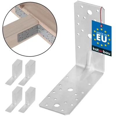 Obrázek produktu pro KOTARBAU® 50 kusů, úhelníky pro spojování, rozměry 155x150x65 mm, pozinkovaná ocel, kovový úhelník 90 stupňů, stříbrná barva, spojovací prvek pro dřevo, úhelník pro vysoké zatížení