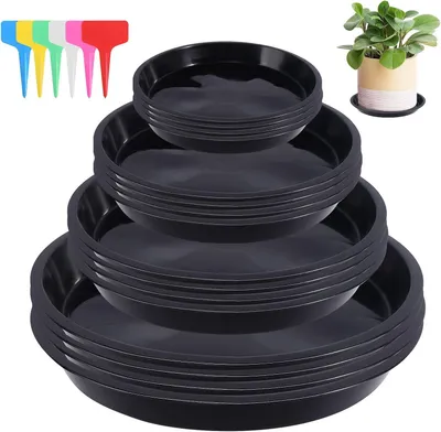 Image de Sous-verres pour pots de fleurs - Lot de 16 - Plastique - Dessous de pots - Ronds - 18 étiquettes - Pour intérieur et extérieur