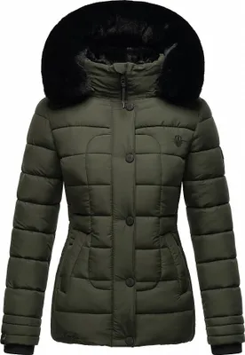 Produktbild von Marikoo Damen Winter Stepp  Jacke Parka Winterjacke mit Kapuze und Kunstpelz QESRAA Dark Olive Gr. 34 - XS