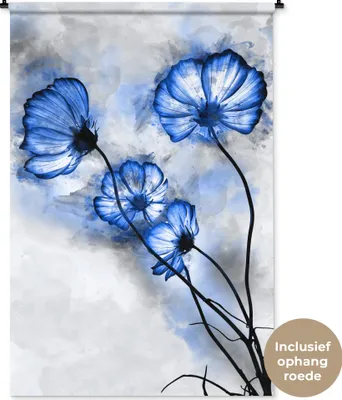 Produktbild von MuchoWow® Wandteppich Wandbehang Blumen - Aquarell - Blau 120x180 cm Tapisserie Dekoration Wandtuch - Schlafzimmer - Dekorationen für das Haus