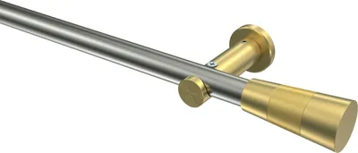 Produktbild von Interdeco Gardinenstange / Vorhangstange Edelstahl-Optik / Messing-Optik, Typ Platon Tanara (Konus Bicolor) ohne Ringe, 20 mm Ø 1-läufig, 240 cm