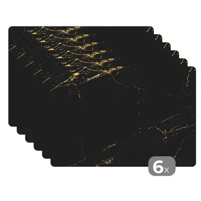 Obrázok produktu pre MuchoWow® Podložky Sada 6 podložiek Umývateľné podložky 30x45x0.3cm Mramor - Čierna - Zlatá - Elegantný - Mramorový vzhľad - Dizajn Podložka pod stôl