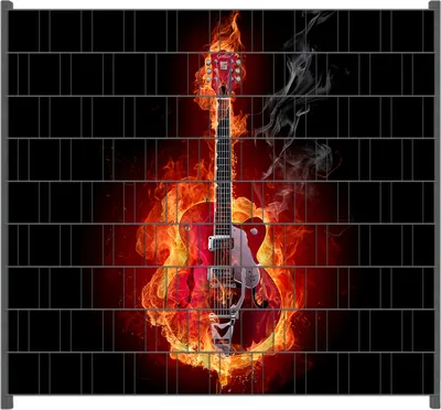 Produktbild von Wallario Zaunsichtschutz mit Motiv Brennende Gitarre für Ein- und Doppelstabmatten Zäune in der Größe 200 x 180 cm