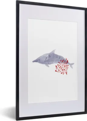 Produktbild von MuchoWow® MuchoWow® Gerahmtes Poster Fische - Pflanzen - Rot - Aquarell 40x60 cm - Poster mit zchwarzem Bilderrahmen - Poster in Rahmen