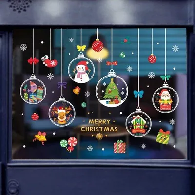 Produktbild von 80 Stück PVC-Keramik-Sticker, Weihnachtsdekoration, Weihnachtsverschönerung, Weihnachtsstickers, statisch klebend