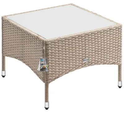 Immagine prodotto di CASARIA® Tavolino da Giardino Esterno in Polyrattan 58x58x42cm Piano in Vetro Tavolo Basso da Caffè Quadrato Poggiapiedi
