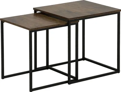 Produktbild von BELIANI Beistelltische 2er Set Dunkler Holzfarbton Schwarz MDF Platte Pulverbeschichtetes Metall Quadratisch Vintage Modern