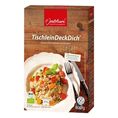 A product box for a quinoa and millet meal with vegetables.