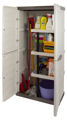Produktbild von Daldegan Outdoor-Garderobe, Mehrzweck-Balkongarderobe, 2-türiger Besenschrank, 100 %  Italy, 70 x 47 x 178 cm, Beige und Braun, gestreifte Oberfläche