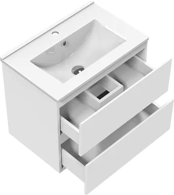 Produktbild von Waschtisch mit Unterschrank 60cm Alast Badmöbel Set Weiß Keramik Waschbecken mit Unterschrank MDF Softclose