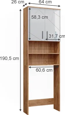 Produktbild von Waschmaschinenschrank Vicco Irma Weiß Hochglanz/Goldkraft Eiche 64 x 190.5 cm, Model 41579