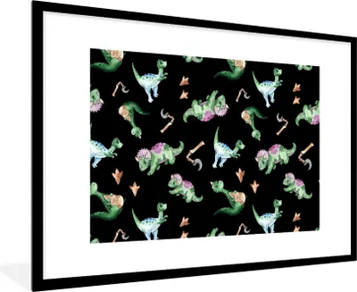 Produktbild von MuchoWow® Gerahmtes Poster Kinderzimmer - Dinosaurier - Schwarz - Jungen - Mädchen - Kind 90x60 cm - Poster mit Schwarzem Bilderrahmen Wandposter Rahmen Foto Bilder - Wanddekoration - Fotos