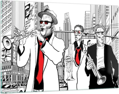 Produktbild von Bilder auf glas - Jazz Musik Musiker - 120x80cm - Glasbilder - Wandbilder - Kunstdruck - zum Aufhängen bereit - Wanddekoration aus Glas - Glas Bilder - Wandbild auf Glas - Einteilig - GAA120x80-3565
