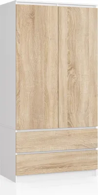 Produktbild von Kleiderschrank mit 2 Turen und 2 Schubladen (B:90cm / H:180cm / T:51cm) in weiß & Sonoma Eiche