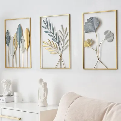 Produktbild von OKWISH Wanddekoobjekt 3 Stück Metall Wanddekoration Blatt Wand hängende Dekoration, Wanddekoration