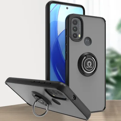Produktbild von Moto E20 / E40 Hülle, Ring Halter Ständer Matte Transluzent TPU Rahmen Stoßfest Schutzhülle für Motorola Moto E20 / E40 Schwarz