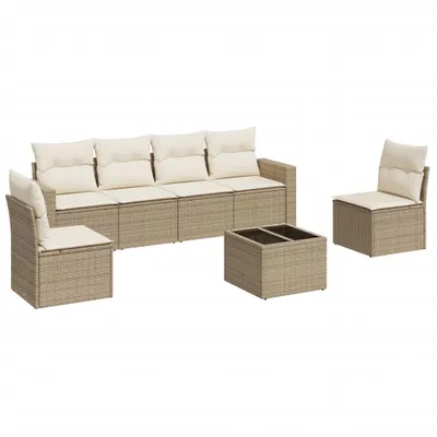 Image de vidaXL Ensemble de salon de jardin 7 pièces avec coussins Beige Poly Rattan