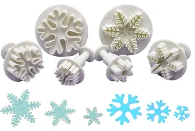 Produktbild von Fondant Ausstecher Set - 6-teilig mit Schneeflocken-Motiv - Ausstechformen mit Auswerfer für Tortendeko Kekse und Gebäck