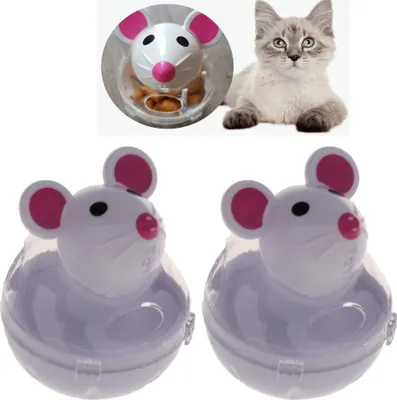 Produktbild von 2 Stück Maus Form Stehauf Futterspender Futterspielzeug Snackball Lebensmittel Dispenser Interaktives Spielzeug für Katzen