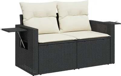 Image de vidaXL Canapé de jardin avec coussins 2 places noir poly rotin