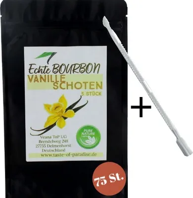 Produktbild von Bourbon Vanilleschoten (75 Stk.) 100% Madagascar - 18-20cm Top Gourmet Qualität + gratis Vanillemesser