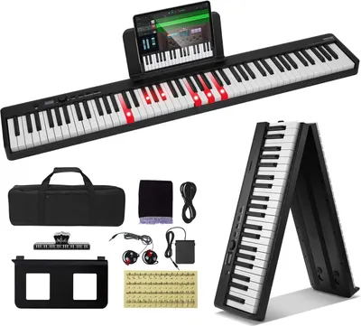 Image de VEVOR Piano pliant 88 touches, Bluetooth et MIDI, portable, avec pédalier Sostenuto, touches tactiles, écouteurs, rechargeable, noir