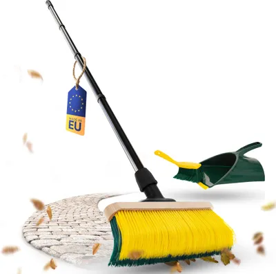Imagen del producto de Novaliv, cepillo para rascar con mango de 50 cm, incluye juego de escobas jumbo. Cepillo especial con cerdas curvadas, ideal para jardines, para raspar, para césped artificial. Óptimo para camping, para limpiar calles y aceras