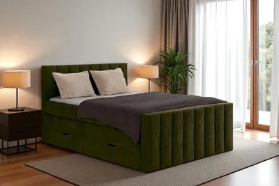 Produktbild von KSHOMECONCEPT Boxspringbetten mit Bettkasten VELTRA 180x200, Bonellfederkern Matratze, Grün
