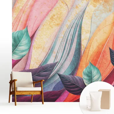 Obrázek produktu pro Samolepicí fototapeta – 250 x 250 cm – tapeta – nástěnná tapeta – nástěnné obrazy – samolepicí fólie – dekorativní fólie – tapetová fólie – stěna – dekorace – obývací pokoj – abstraktní listy