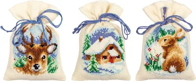Produktbild von Vervaco Kräutertütchen Kreuzstich Set "Winterzeit" 3er Set, Zählmuster, 8x12cm