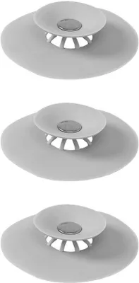 Immagine prodotto di Set da tre pezzi - Scarichi per bagno e cucina - Tappi per scarichi - Guarnizione per scarico - Filtro per capelli - Coperchi per scarichi rotondi - Filtro per scarico - Tappo per scarico bagno - Tappo per scarico cucina - Coperchi per scarichi anti-odore - Gomma TPR - Grigio - 10 cm