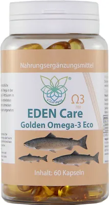 Produktbild von VITARAGNA® Golden Omega 3 Fischöl-Kapseln Eco (TG Variante) mit leicht süßlichem Geschmack nach Vanille, hochdosiert mit hohem EPA - DHA - SDA Anteil - 700 mg