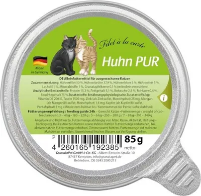 Imagen del producto de GRANATAPET: Filetes de pollo al natural, alimento húmedo para gatos, 85g