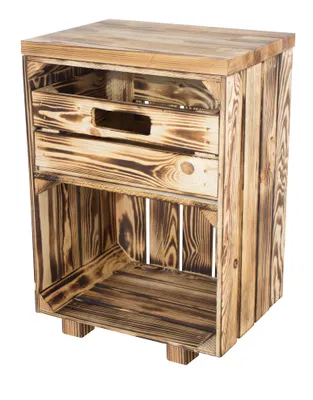 Produktbild von Rustikaler Nachttisch aus Holz mit Schublade, 40x57x30,5cm Obstkisten DIY Holzbohlen Weinkisten Paletten