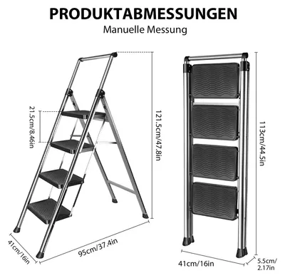 Produktbild von Klapptrittleiter - Haushalts-Stehleiter 4 Stufen - Stahl - Rutschfeste Stufen und Füße - Tragbar, Platzsparend - Belastbar bis 150 kg
