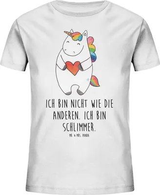 Produktbild von Mr. & Mrs. Panda Organic Kinder T-Shirt Einhorn Herz 7-8 Jahre (122/128) - Weiß - Geschenk, Einhörner, Unicorn, Lustig, Shirts für, Kindershirt, Freundin, Shirt, Teenager