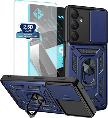 Produktbild von Armor Handyhülle für Samsung Galaxy A35 5G mit 9H Displayglas Displayschutz Kameraschutz Handy Panzer Case Cover Schutzhülle Outdoor Farbe: Blau