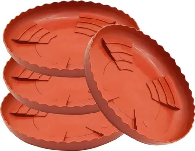 Zdjęcie produktu dla Okrągła plastikowa taca ociekowa Sadzarka Pogrubiona, wytrzymała taca do ogrodu, do użytku wewnątrz i na zewnątrz, 4 sztuki, średnica zewnętrzna 330 mm