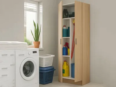 Produktbild von Charleston Mehrzweckschrank, 2-türiger Besenschrank, Schuhregal mit Regalen, Besenschrank, cm73x37h180, Eiche
