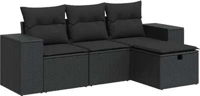 Obrázok produktu pre vidaXL 4-dielna záhradná sedacia súprava s vankúšmi Black Poly Rattan