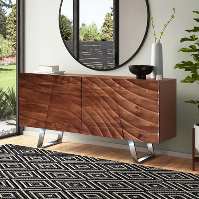 Produktbild von WAVES Massives Sideboard 180cm Akazienholz Walnuss- Handgefertigter aufwendige 3D Wellenstruktur