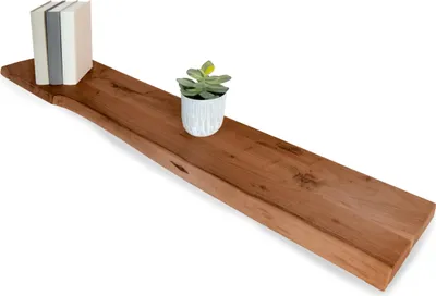 Produktbild von Wandregal Amanda, Akazienholz massiv, nussbaumfarben & lackiert, Holzregal/Steckboard mit Baumkante, 110x20 cm Regal
