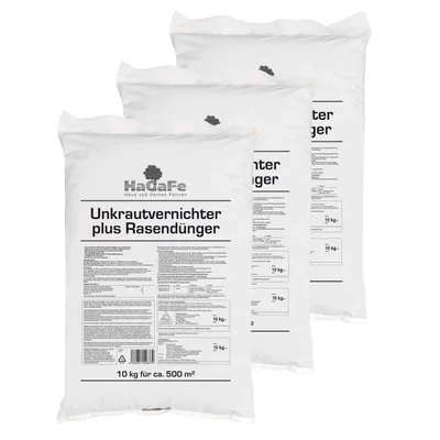 Produktbild von HaGaFe Unkrautvernichter plus Rasendünger, Dünger mit UV, NPK, Volldünger, Rasen düngen plus Unkraut vernichten 3 x 10kg (30kg)