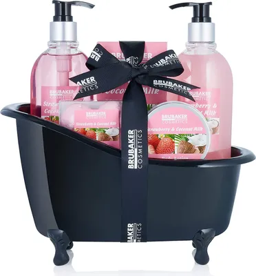 Produktbild von BRUBAKER Cosmetics Bade-Geschenkset Erdbeer Kokosnuss Deko Badewanne Schwarz