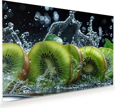 Produktbild von Glasbild 120x80cm in XXL für Wohnzimmer, Schlafzimmer Motiv Kiwi und Wasser