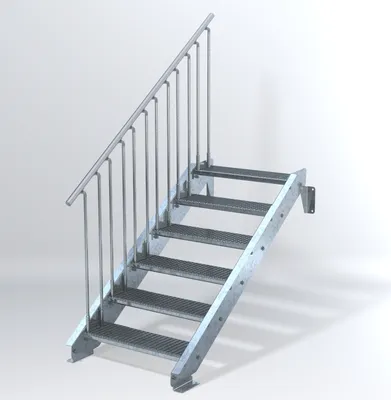 Produktbild von Stahltreppe 6 Stufen bis Höhe 120 cm, Laufbreite : 80 cm Geländer links ST 1 (31 / 31 mm)