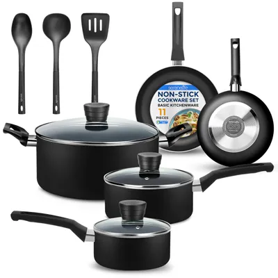 11-teiliges Kochgeschirr-Set, Antihaft, schwarz, für Gas/Elektro/Keramik